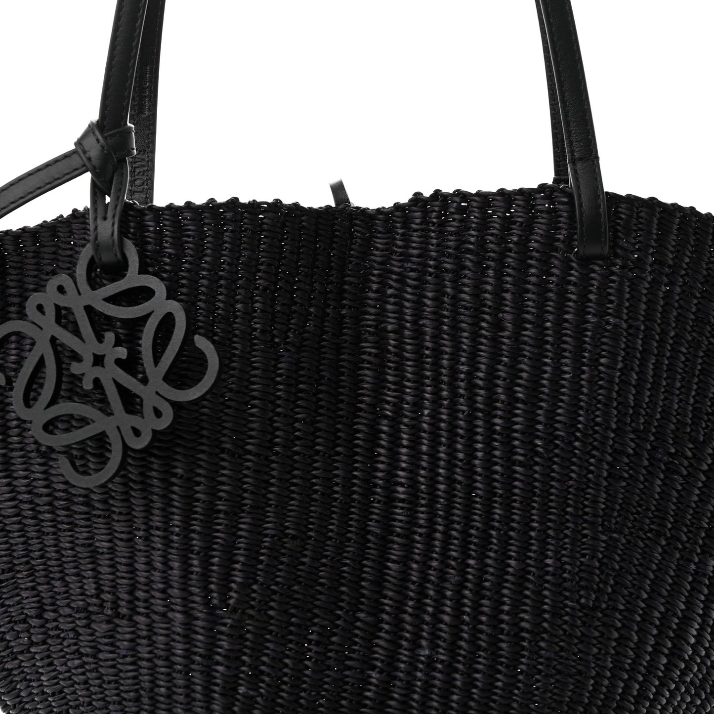 Calfskin Raffia Small Anagram Basket Tote Bag Black