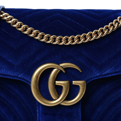 Gucci Velvet Matelasse Medium GG Marmont Shoulder Bag Cobalt Blue 7 of 9