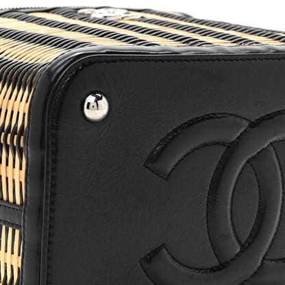 Chanel Glazed Calfskin Raffia Vanity Case Bag Black Beige 10 of 10