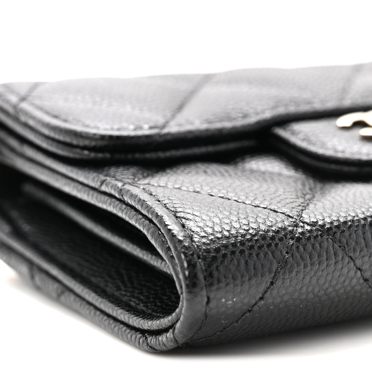 Caviar Quilted Flap Card Holder On Chain Black