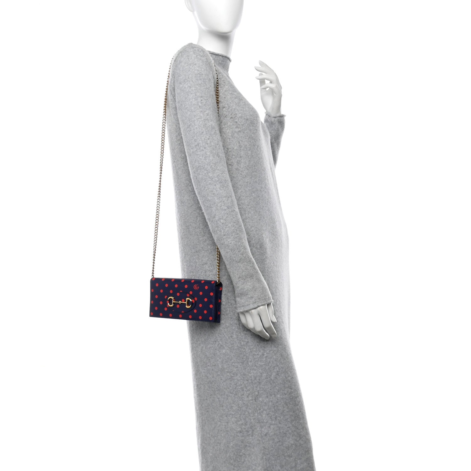 Gucci Shangai Calfskin Polka Dot Horsebit 1955 Wallet On Chain Blue Orange Sailor Blue 2 of 10