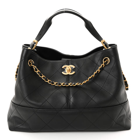 Calfskin Quilted Small Coco Base Shopping Bag Black