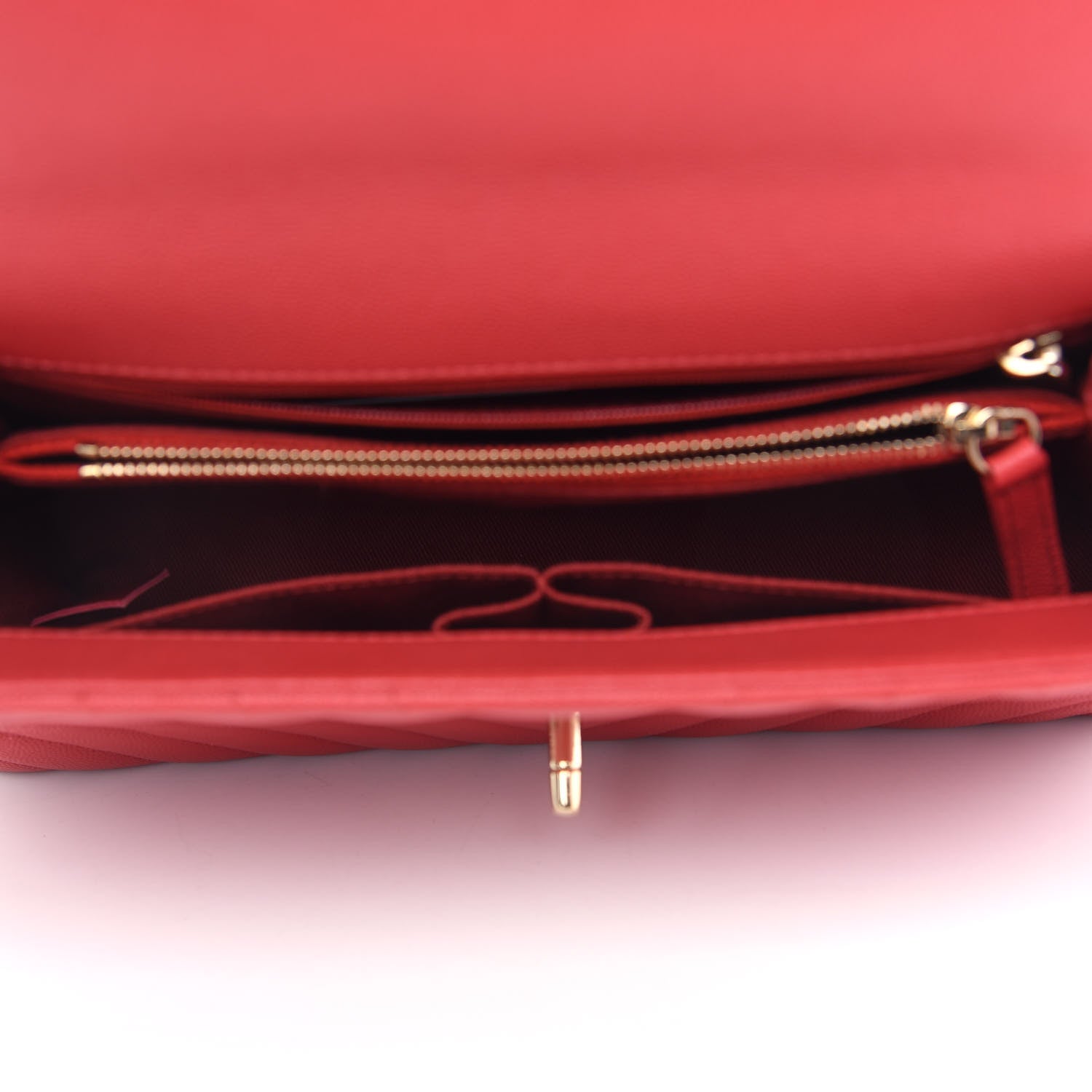Chanel Caviar Chevron Quilted Small Coco Handle Flap Red 4 of 8
