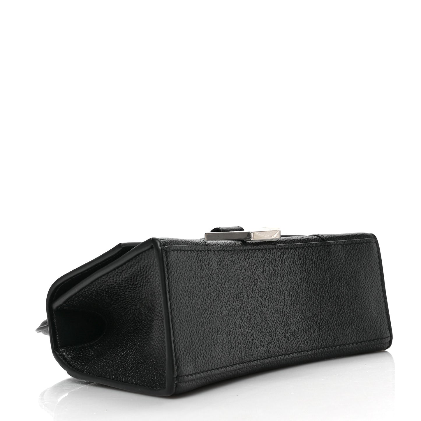 Grained Calfskin Hourglass Top Handle Bag XS Black