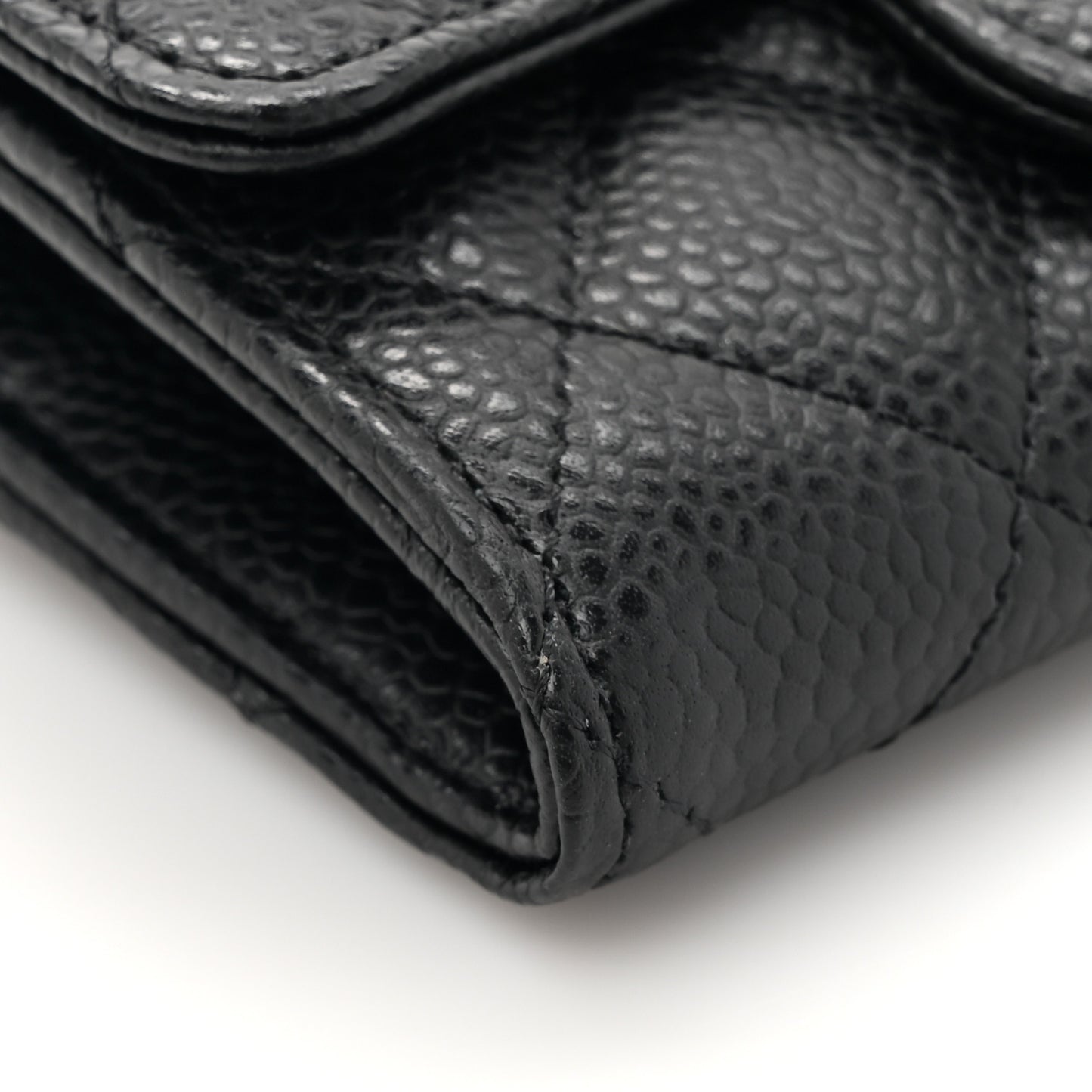 Caviar Quilted Flap Card Holder Wallet Black