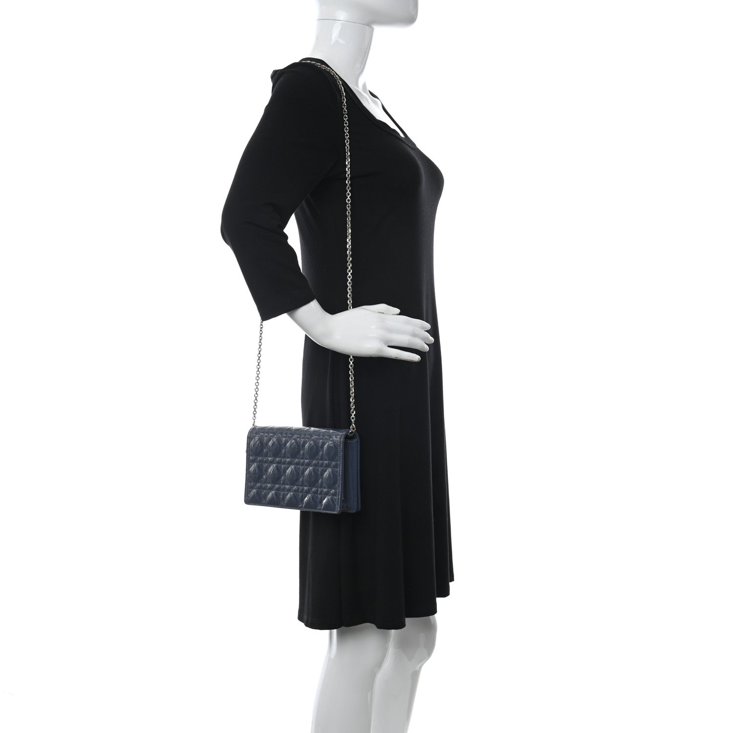 Christian Dior Patent Cannage Lady Dior Chain Wallet Denim 2 of 13