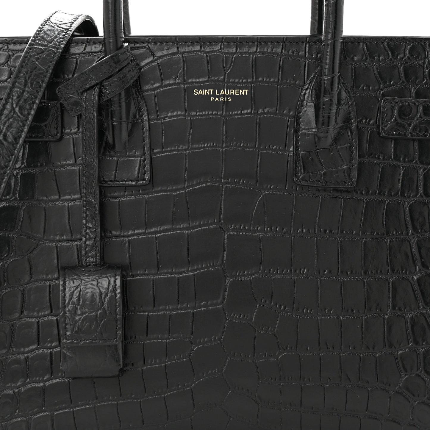 Calfskin Crocodile Embossed Baby Sac De Jour Black
