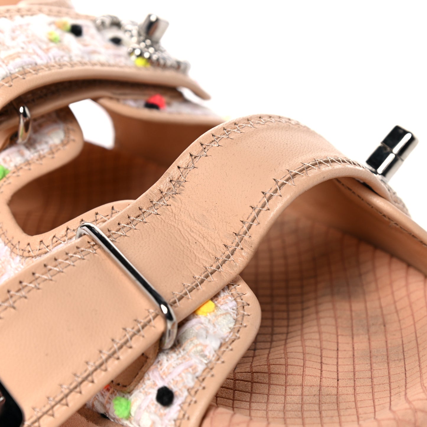 Tweed Lambskin Dad Sandals 39 Pink Multicolor