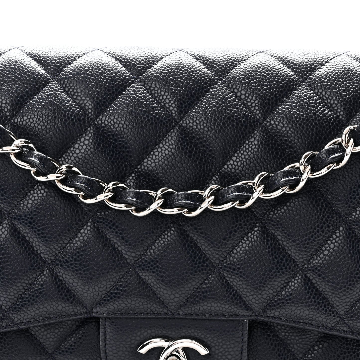 Caviar Quilted Jumbo Double Flap Navy Blue Navy Blue