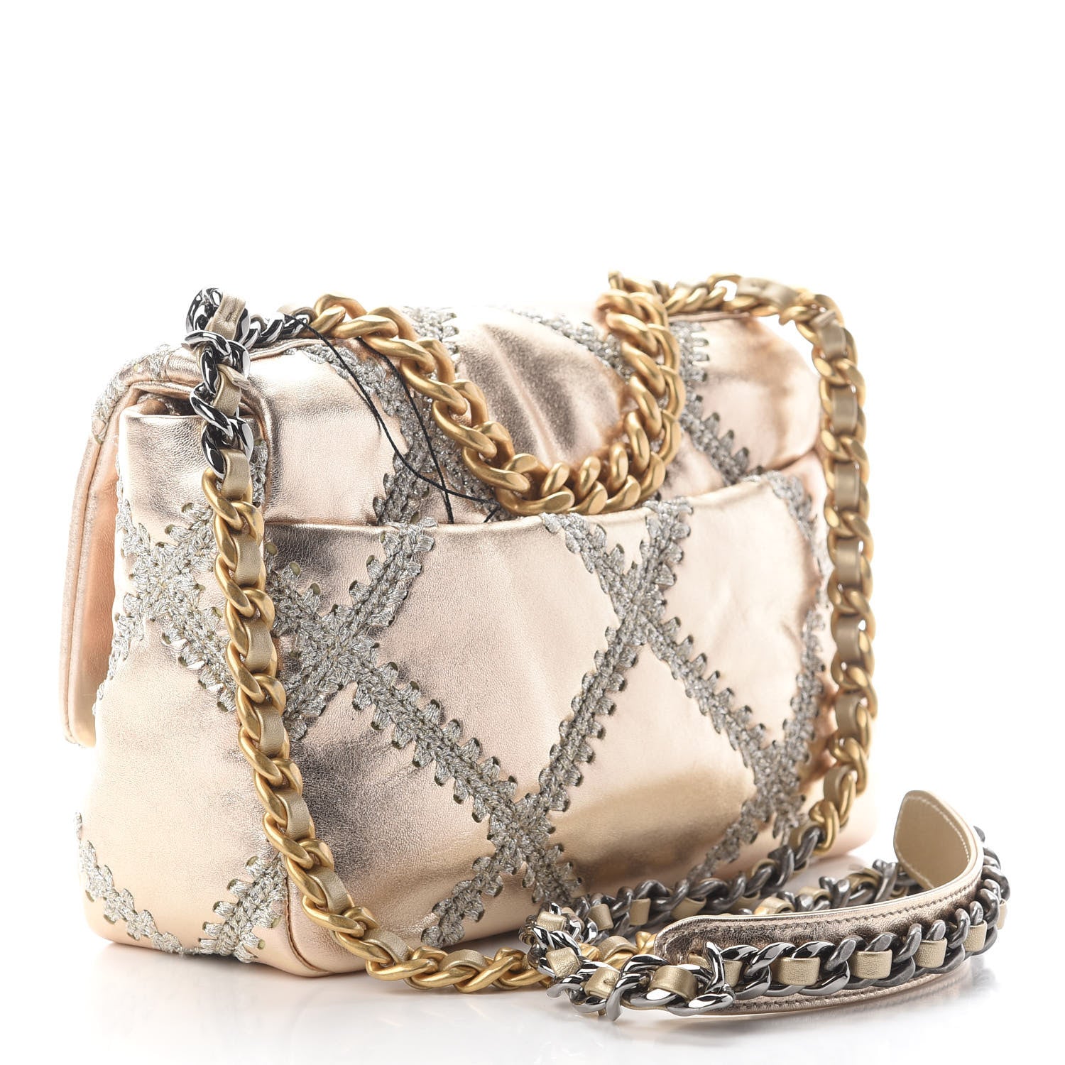 Chanel Metallic Calfskin Crochet Medium Chanel 19 Flap Gold 863515