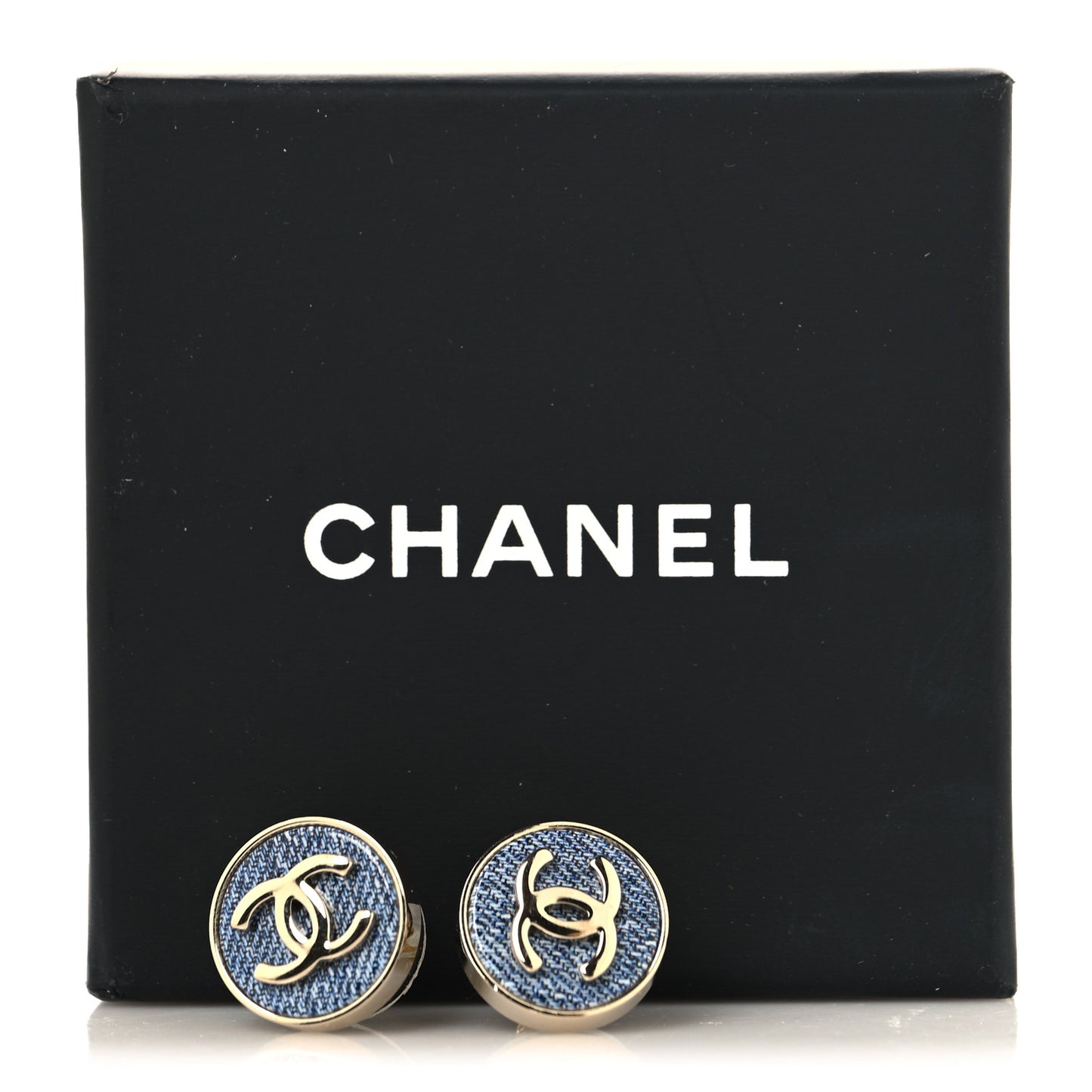Metal Enamel CC Denim Heart Earrings Gold Blue