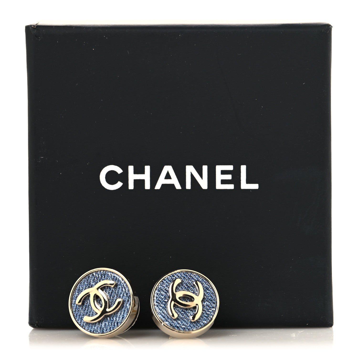 Chanel Metal Enamel CC Denim Heart Earrings Gold Blue 5 of 5