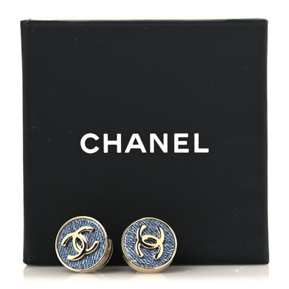 Chanel Metal Enamel CC Denim Heart Earrings Gold Blue 5 of 5