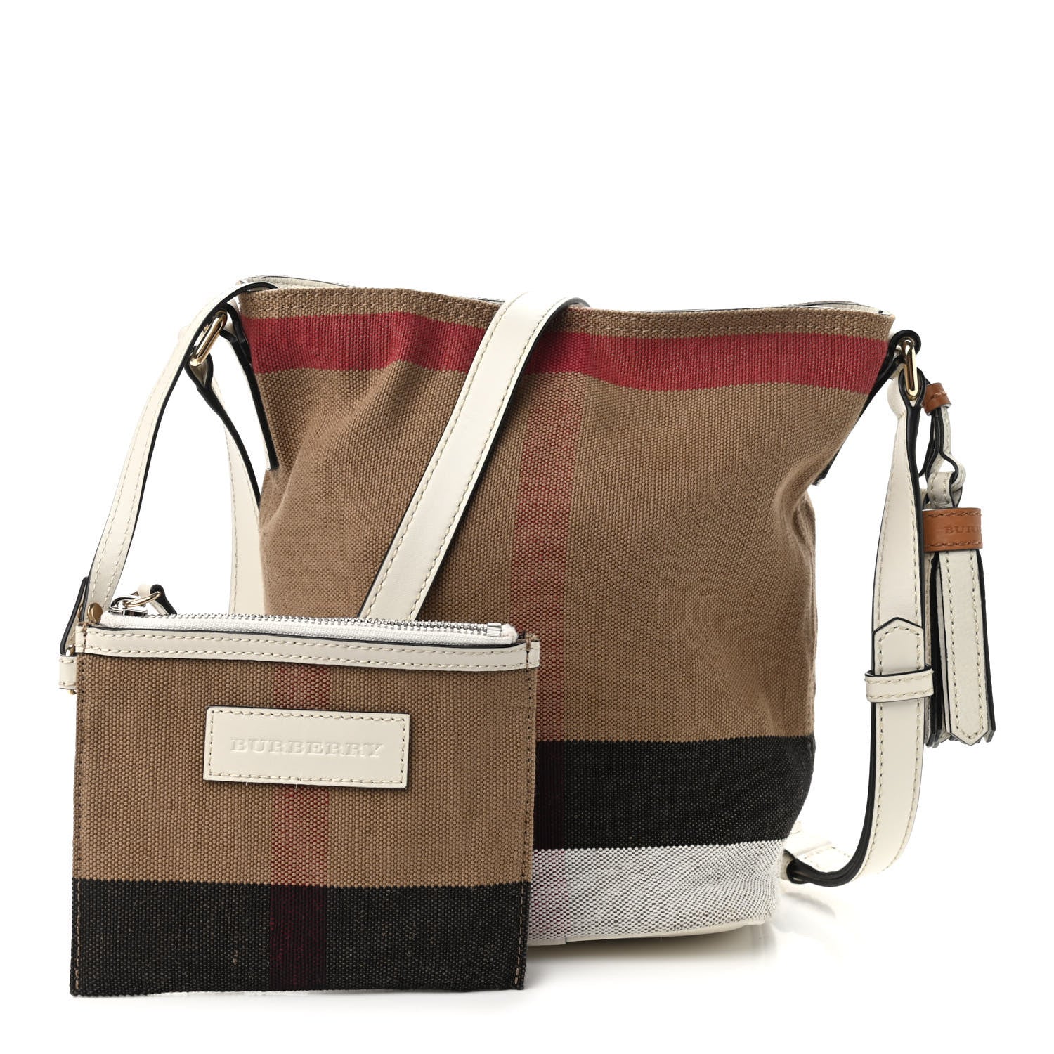 Burberry Canvas Mega Check Mini Ashby Tassel Crossbody White 1 of 9