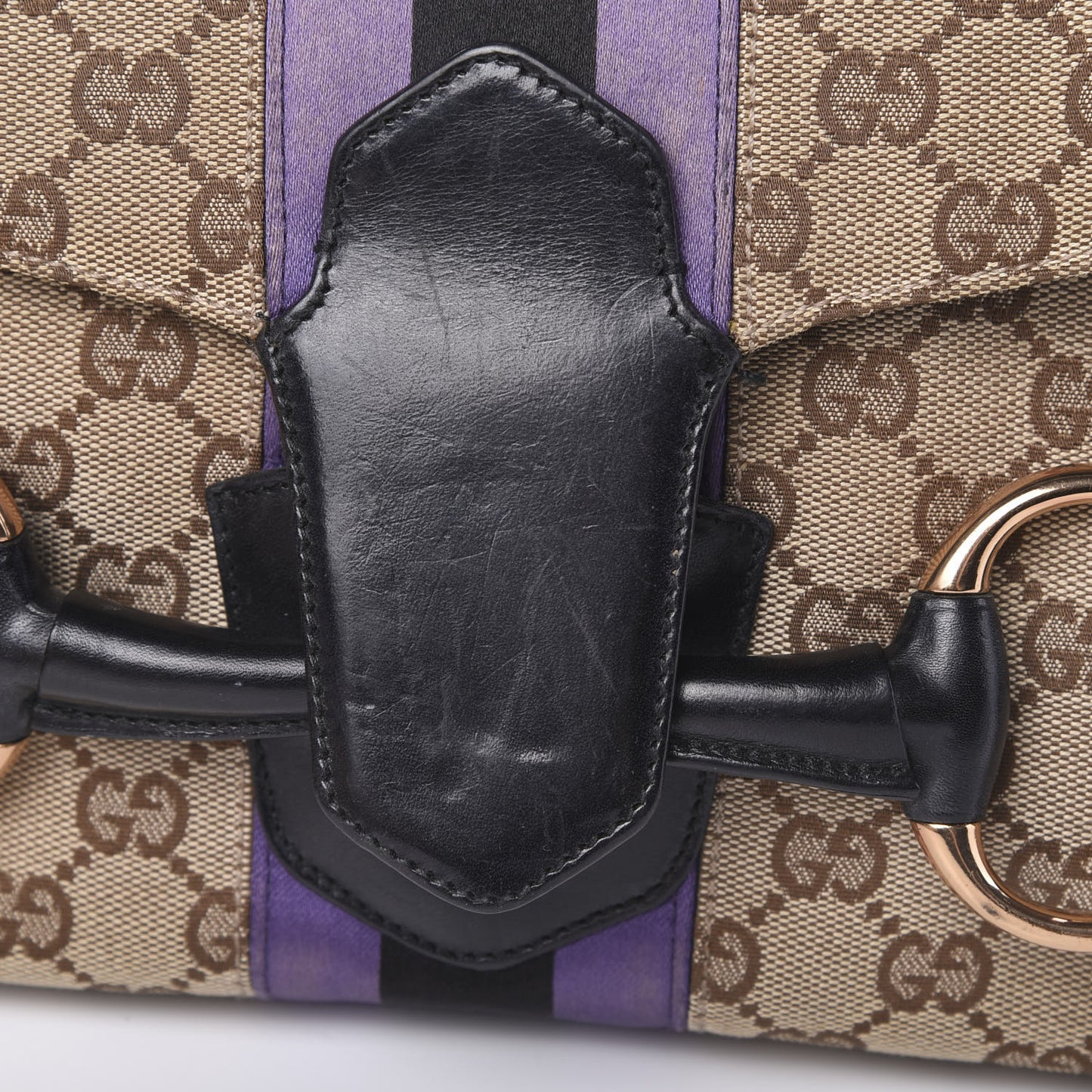 Monogram Horsebit Web Flap Bag Brown Purple