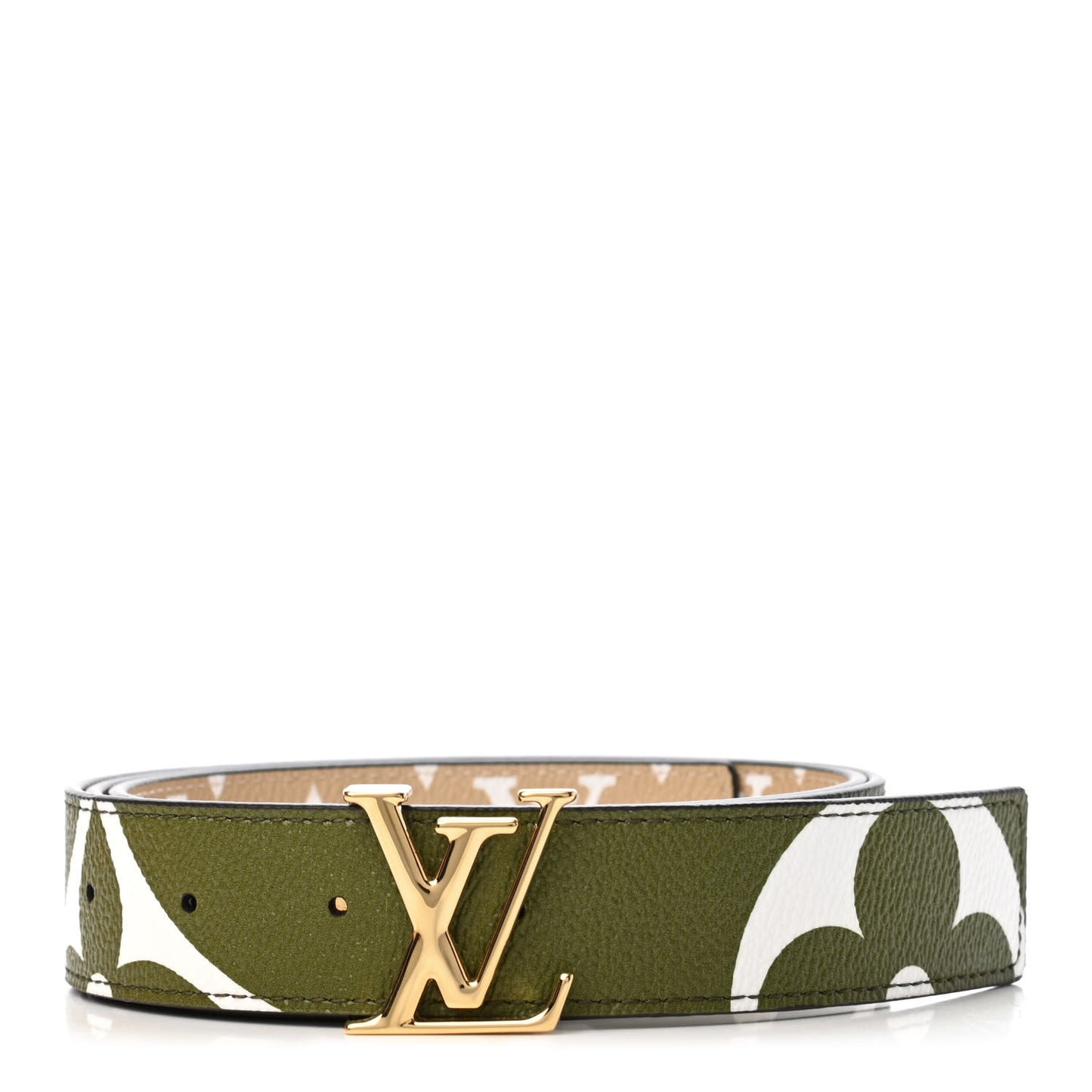 Monogram Giant 30mm LV Initiales Reversible Belt 90 36 Kaki Beige
