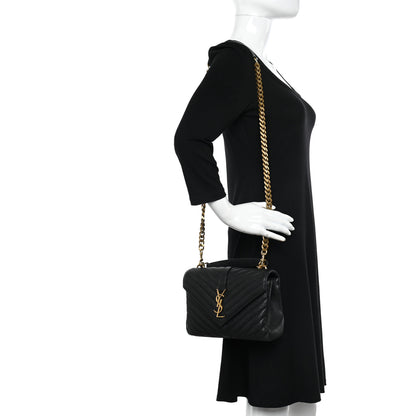 Saint Laurent Sheepskin Matelasse Chevron Monogram Medium College Bag Black 2 of 9