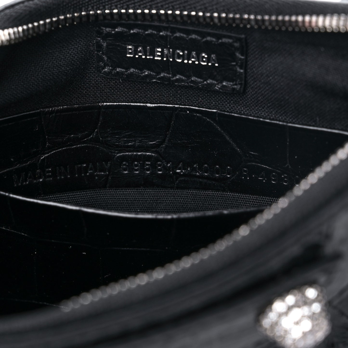 Extra Supple Calfskin Crystal Crocodile Embossed Le Cagole Mini Purse With Chain Black