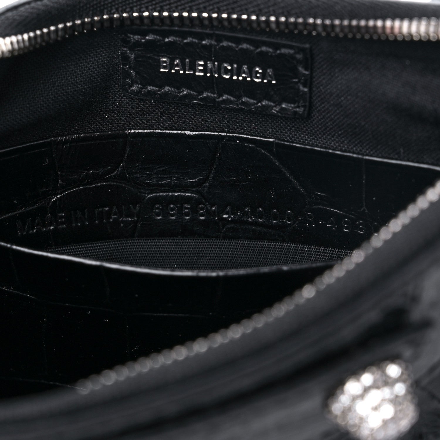 Balenciaga Extra Supple Calfskin Crystal Crocodile Embossed Le Cagole Mini Purse With Chain Black 6 of 8