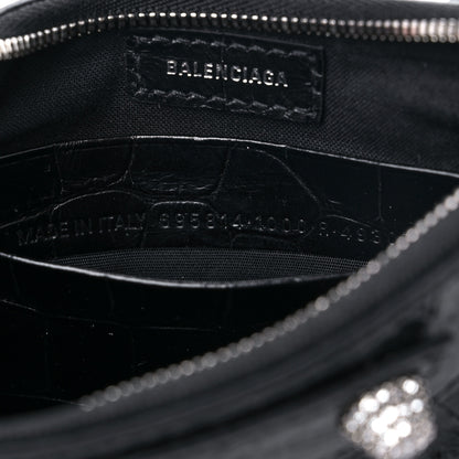 Balenciaga Extra Supple Calfskin Crystal Crocodile Embossed Le Cagole Mini Purse With Chain Black 6 of 8
