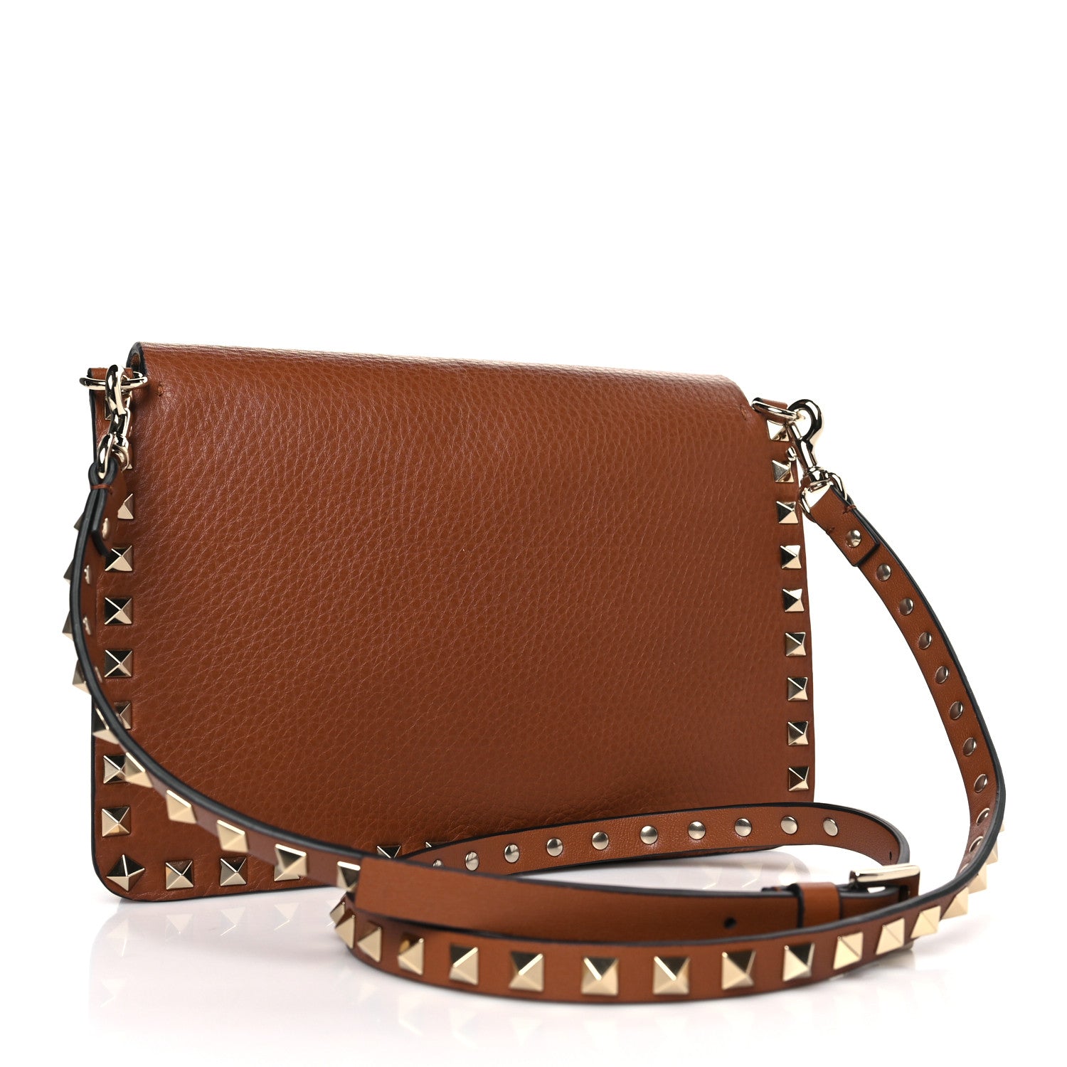 Valentino Garavani Pebbled Calfskin Rockstud Side Slip Crossbody Tan 3 of 8
