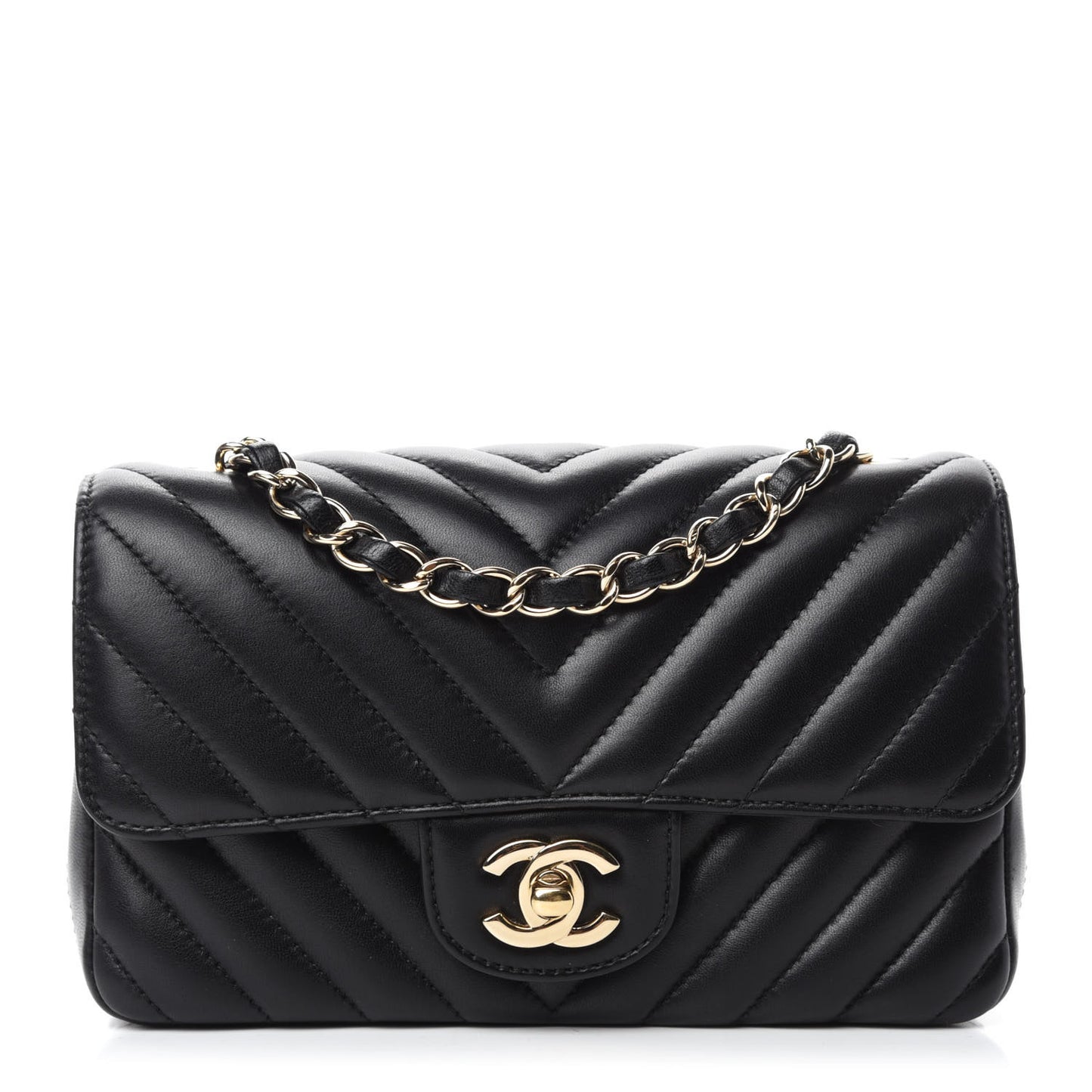 Lambskin Chevron Quilted Mini Rectangular Flap Black