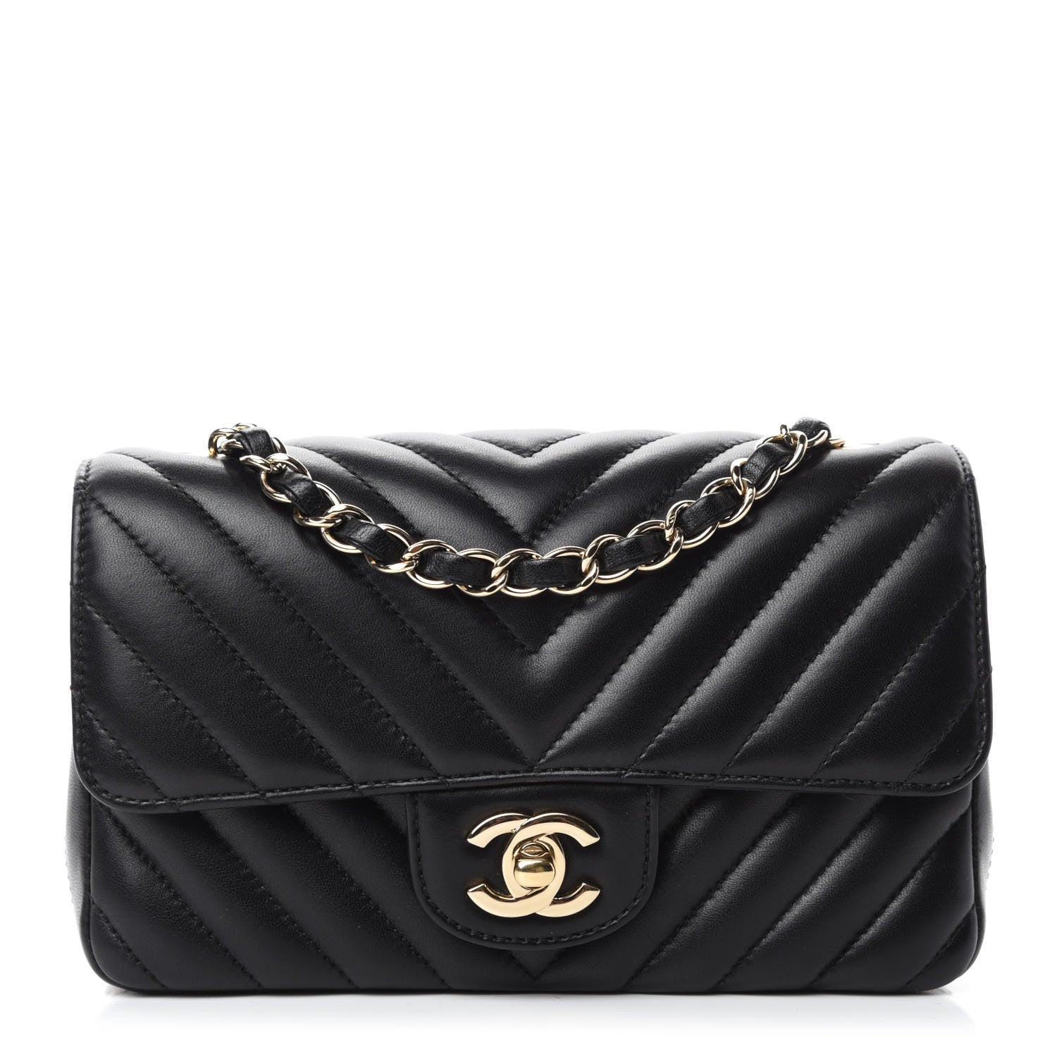 Chanel Lambskin Chevron Quilted Mini Rectangular Flap Black 1 of 11