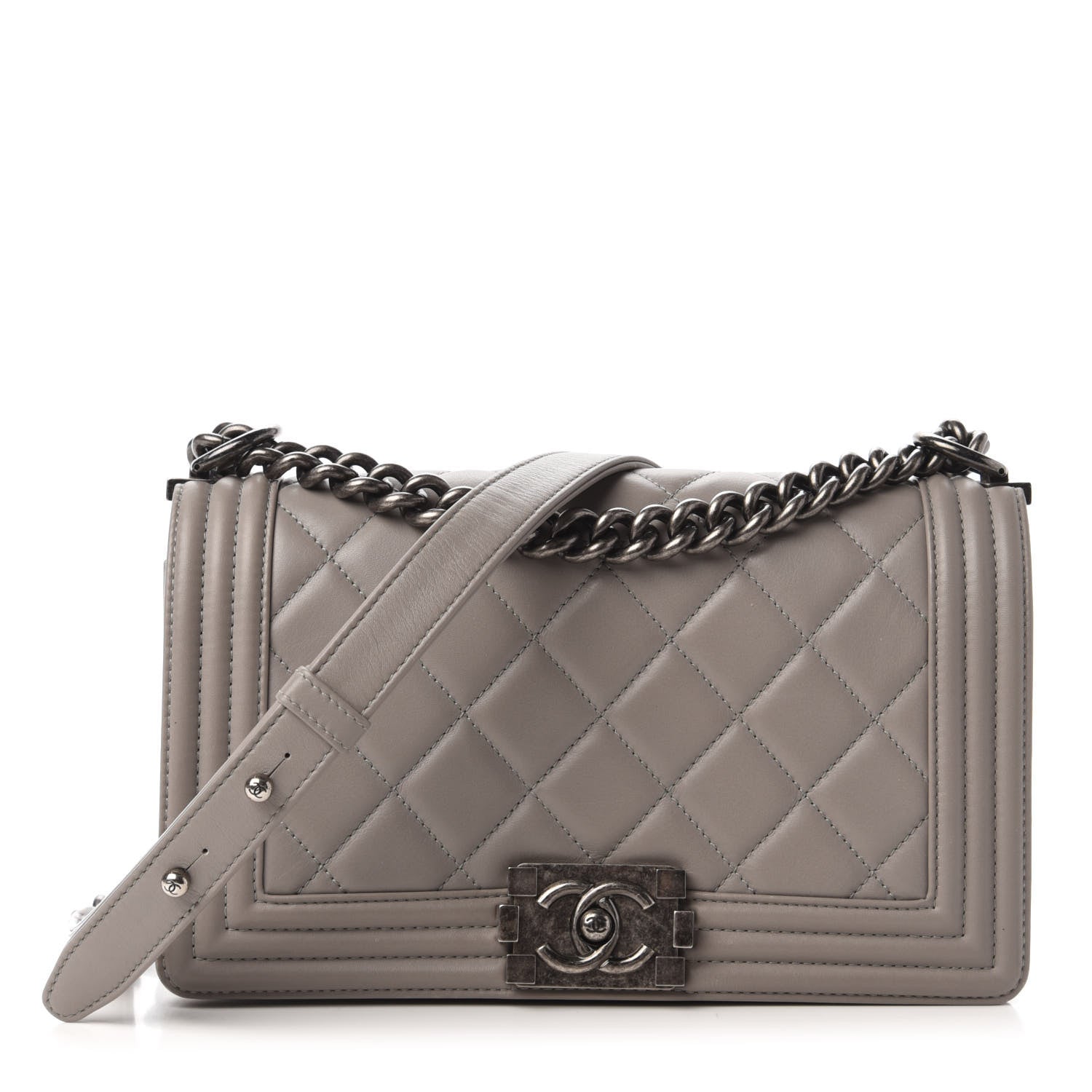 Chanel Calfskin Quilted Medium Boy Flap Grey 1 of 15
