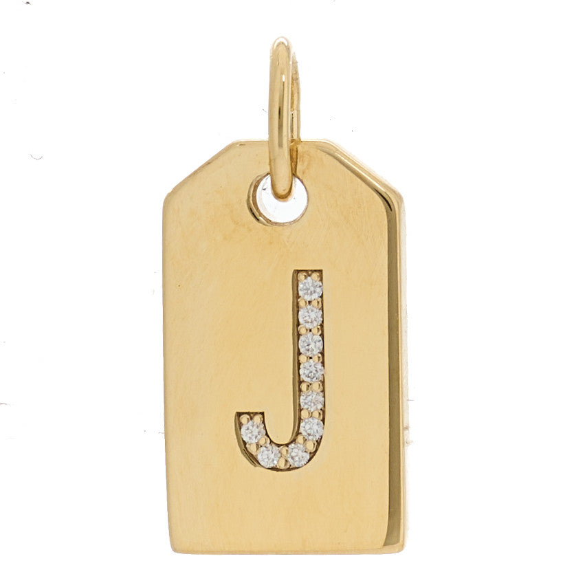 Tiffany 18K Yellow Gold Diamond Tag Letter J Charm 1 of 3