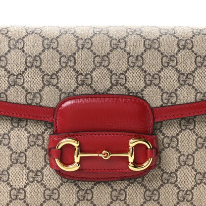 Gucci GG Supreme Monogram Azalea Calfskin Horsebit 1955 Shoulder Bag Beige Ebony New Cherry Red 8 of 10