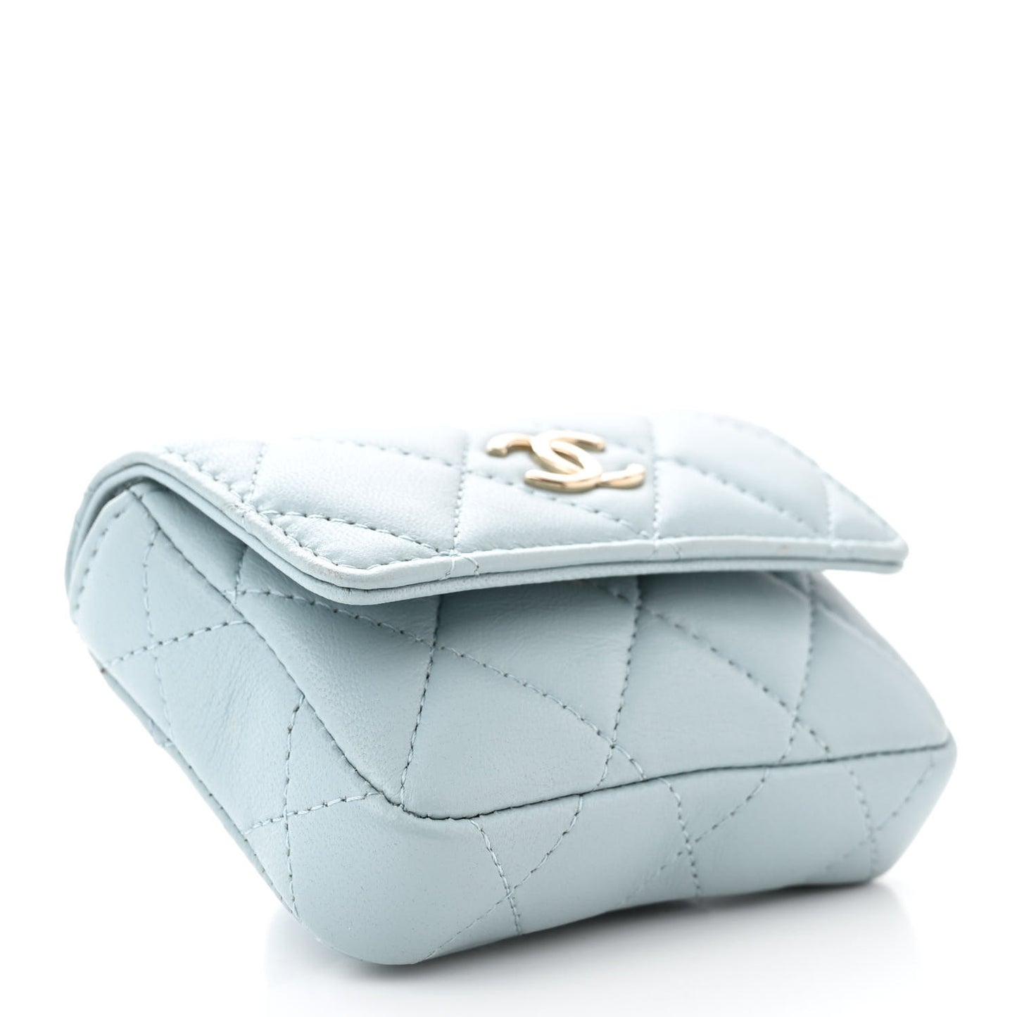 Lambskin Quilted Pearl Chain Belt Bag Light Blue