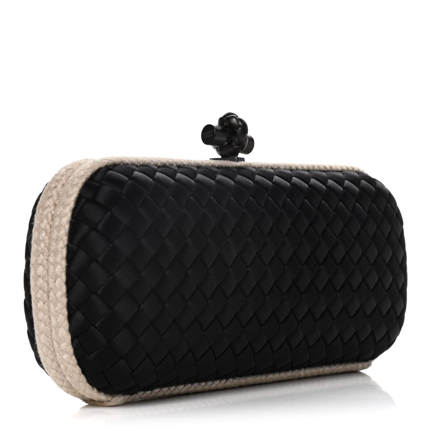Bottega Veneta Intrecciato Silk Raffia Faille Knot Clutch Black 3 of 7