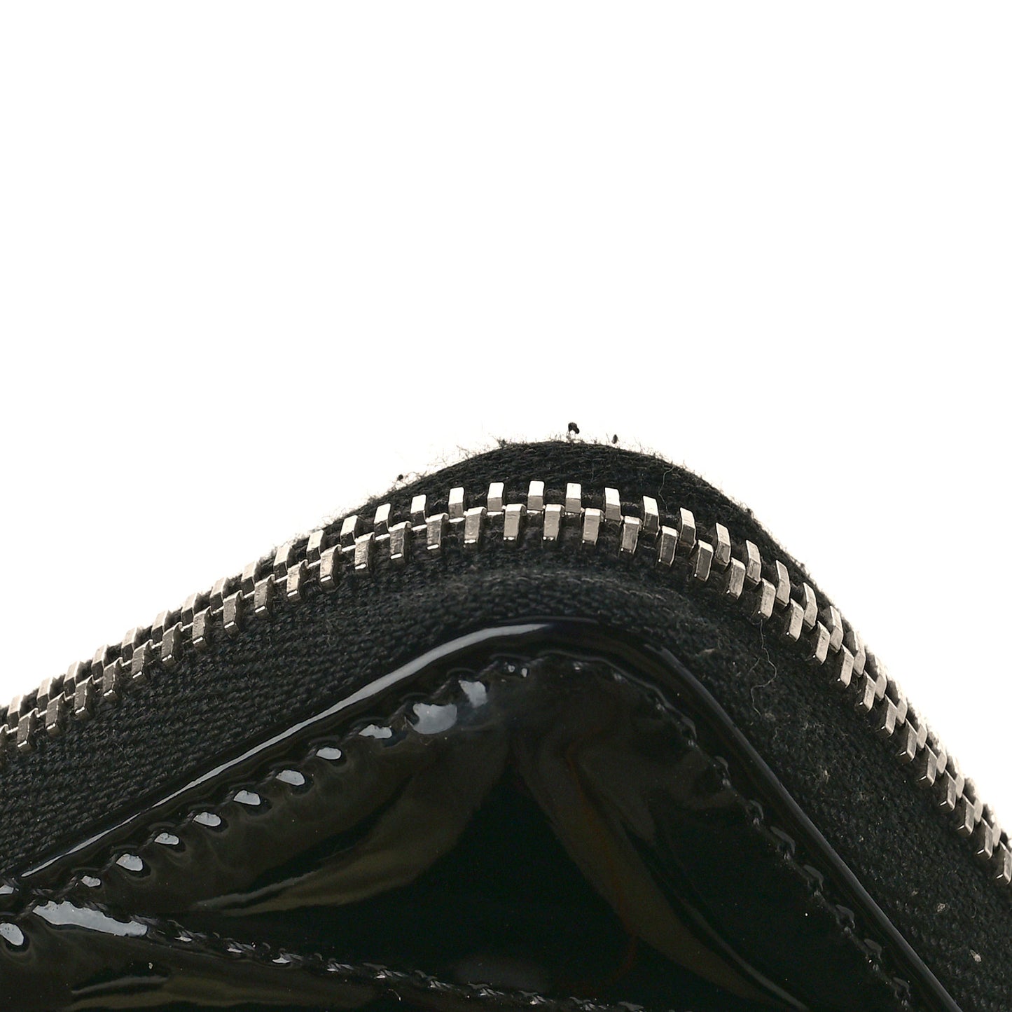 Patent Chevron Quilted CC Zip Around Wallet Black