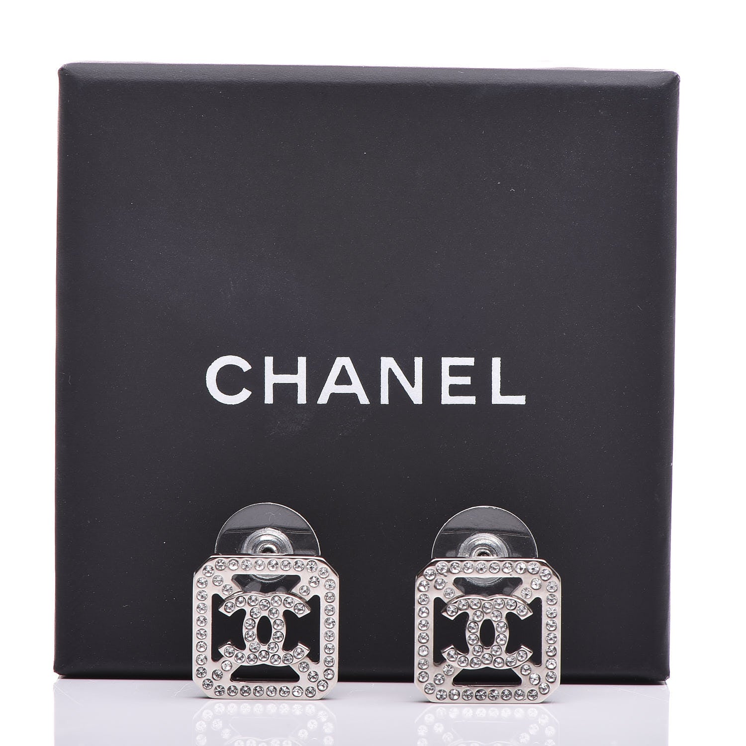 Chanel Crystal CC Earrings Silver 5 of 5