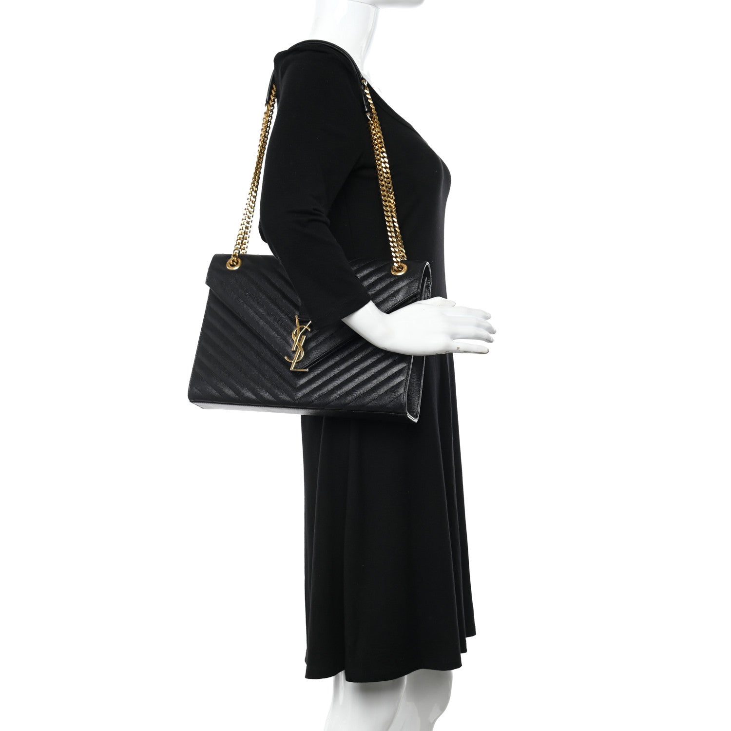 Saint Laurent Grain De Poudre Matelasse Chevron Large Monogram Satchel Black 2 of 14
