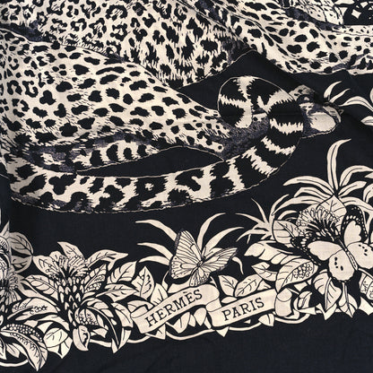 Hermes Cashmere Silk Jungle Love Tattoo Shawl 140 Bleu Black White 2 of 3