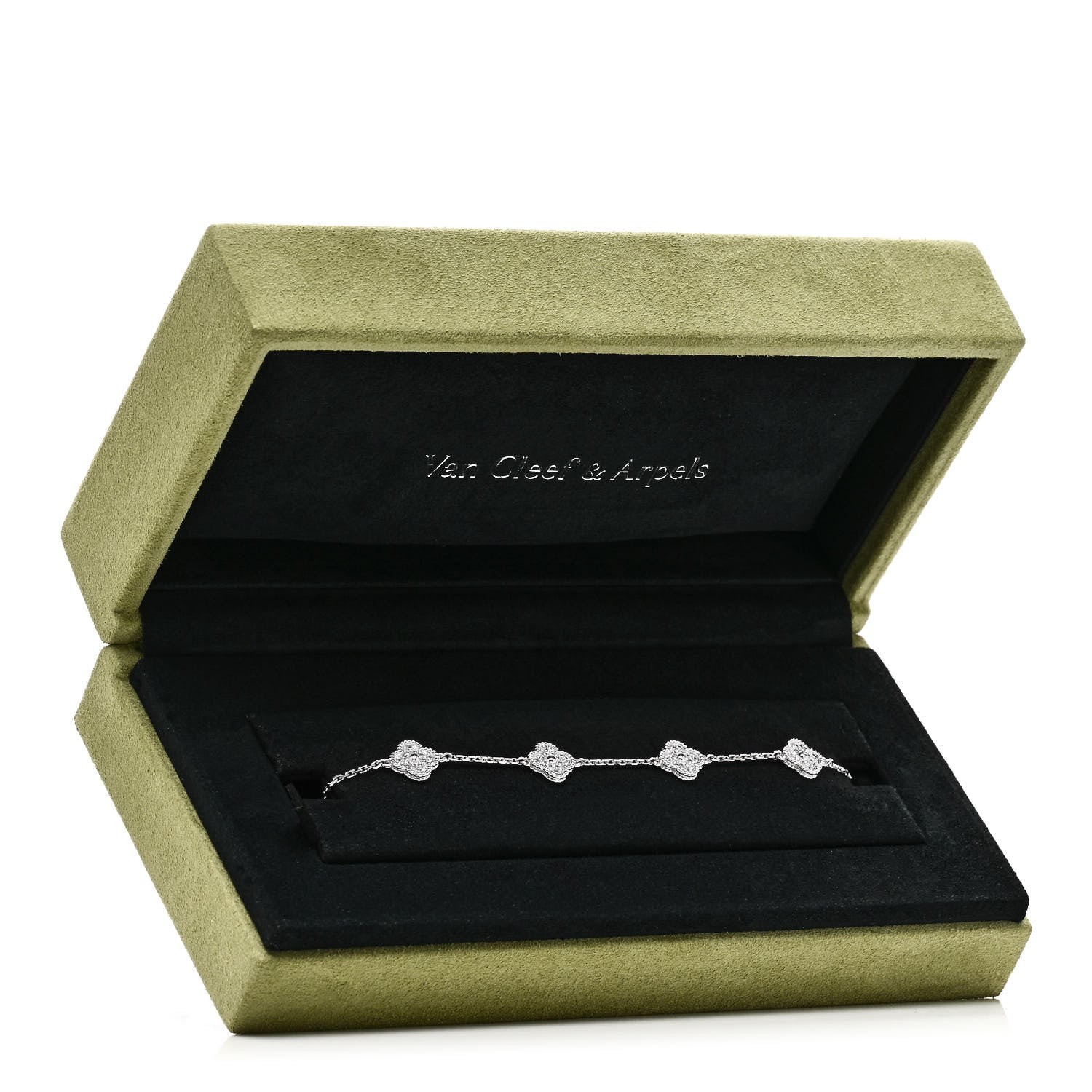 Van Cleef & Arpels 18K White Gold Diamond 6 Motifs Sweet Alhambra Bracelet 5 of 5
