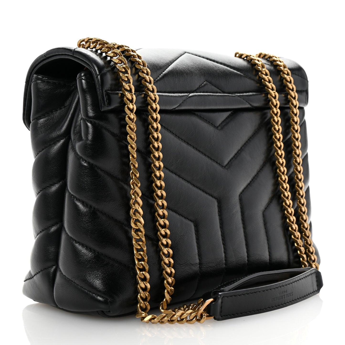 Calfskin Y Quilted Monogram Small Loulou Chain Satchel Black