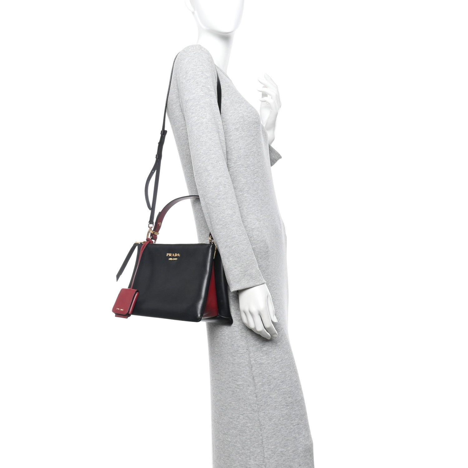 Prada New Calfskin Small Deux Shoulder Bag Black 2 of 15