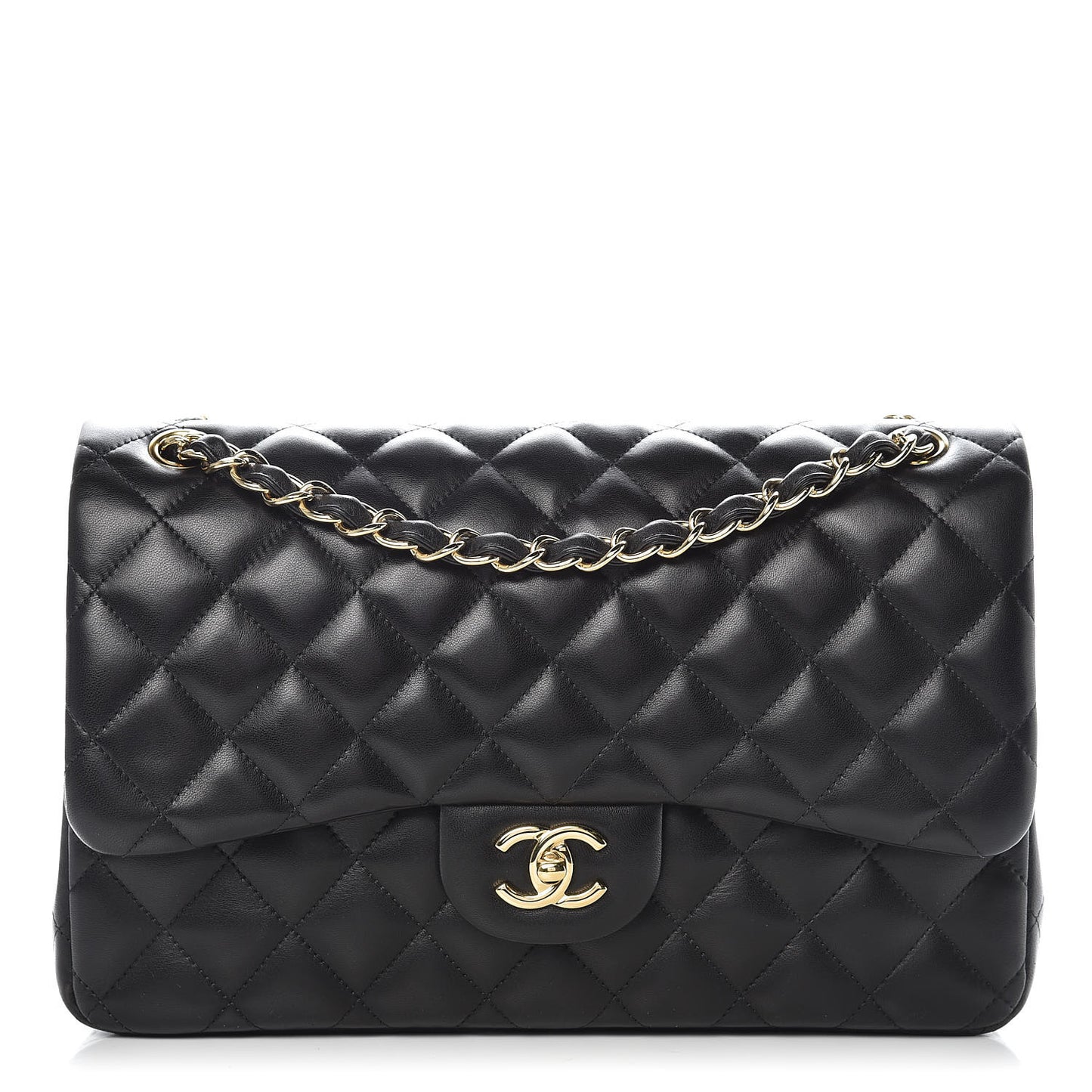 Lambskin Quilted Jumbo Double Flap Black