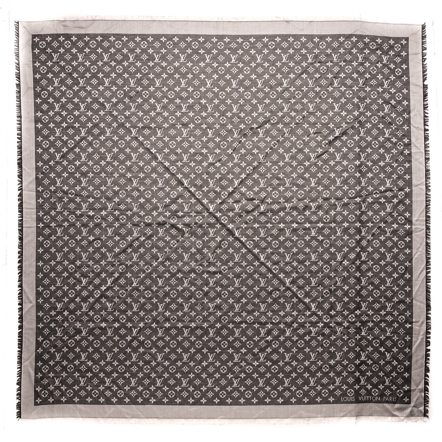 Wool Silk Monogram Denim Shawl Black