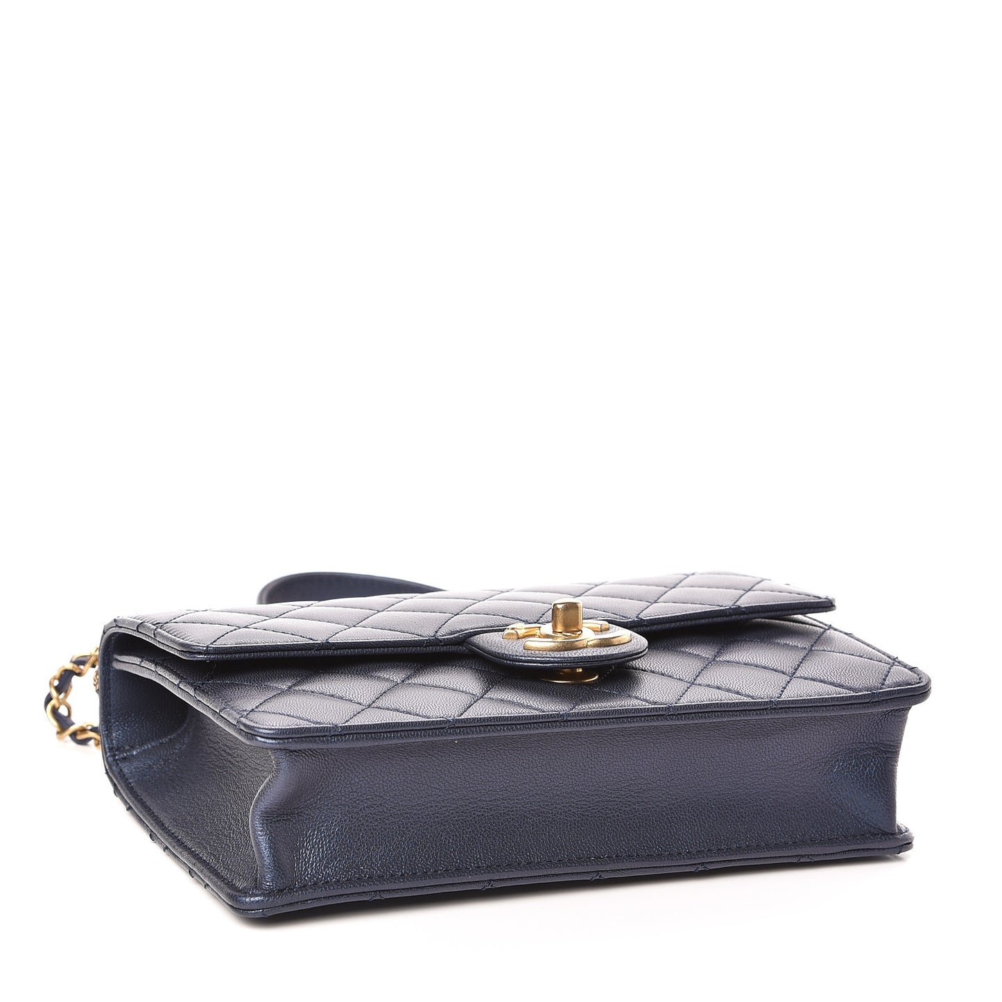 Iridescent Lambskin Quilted Small Chic Pearls Flap Blue