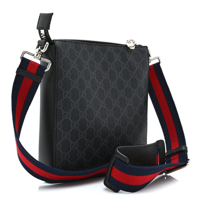 Gucci GG Supreme Monogram Web Small Flat Messenger Bag Black Grey 3 of 10