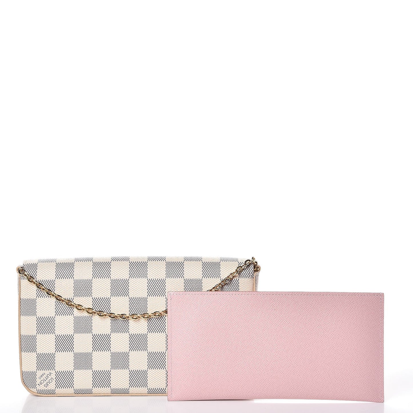 Damier Azur Pochette Felicie Chain Wallet Rose Ballerine