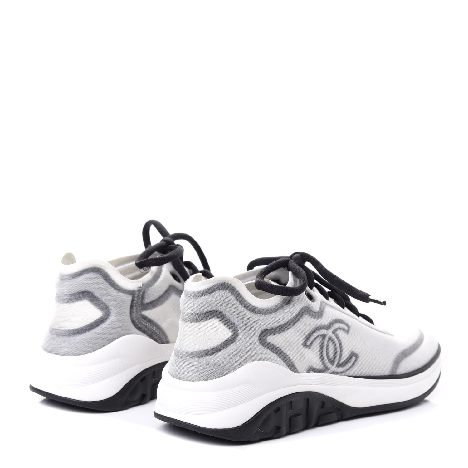 Chanel Calfskin Mesh Lycra Womens Logo Sneakers 38.5 White Black 3 of 4