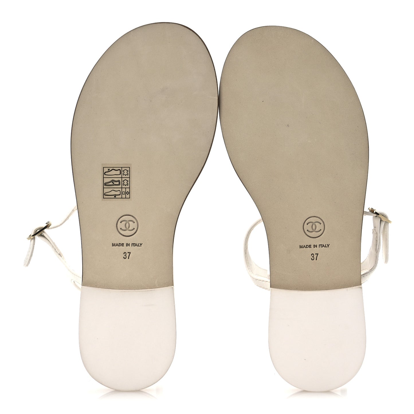 Lambskin CC Thong Sandals 37 White Gold