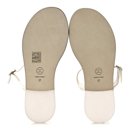 Chanel Lambskin CC Thong Sandals 37 White Gold 7 of 10