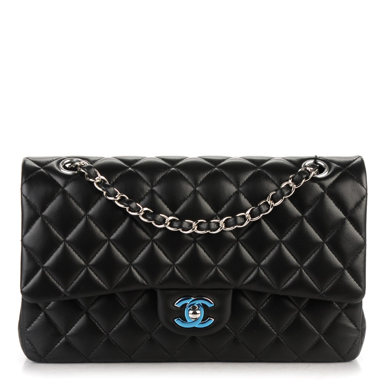 Lambskin Quilted Medium Double Flap Black