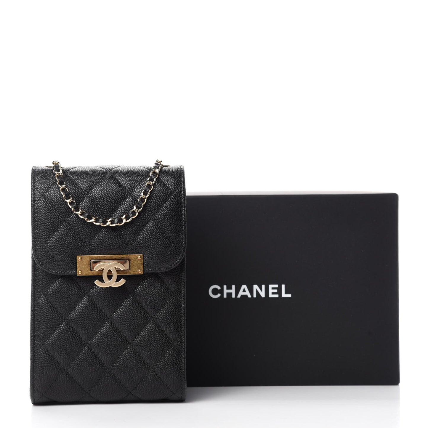 Caviar Quilted Golden Class Phone Holder Black
