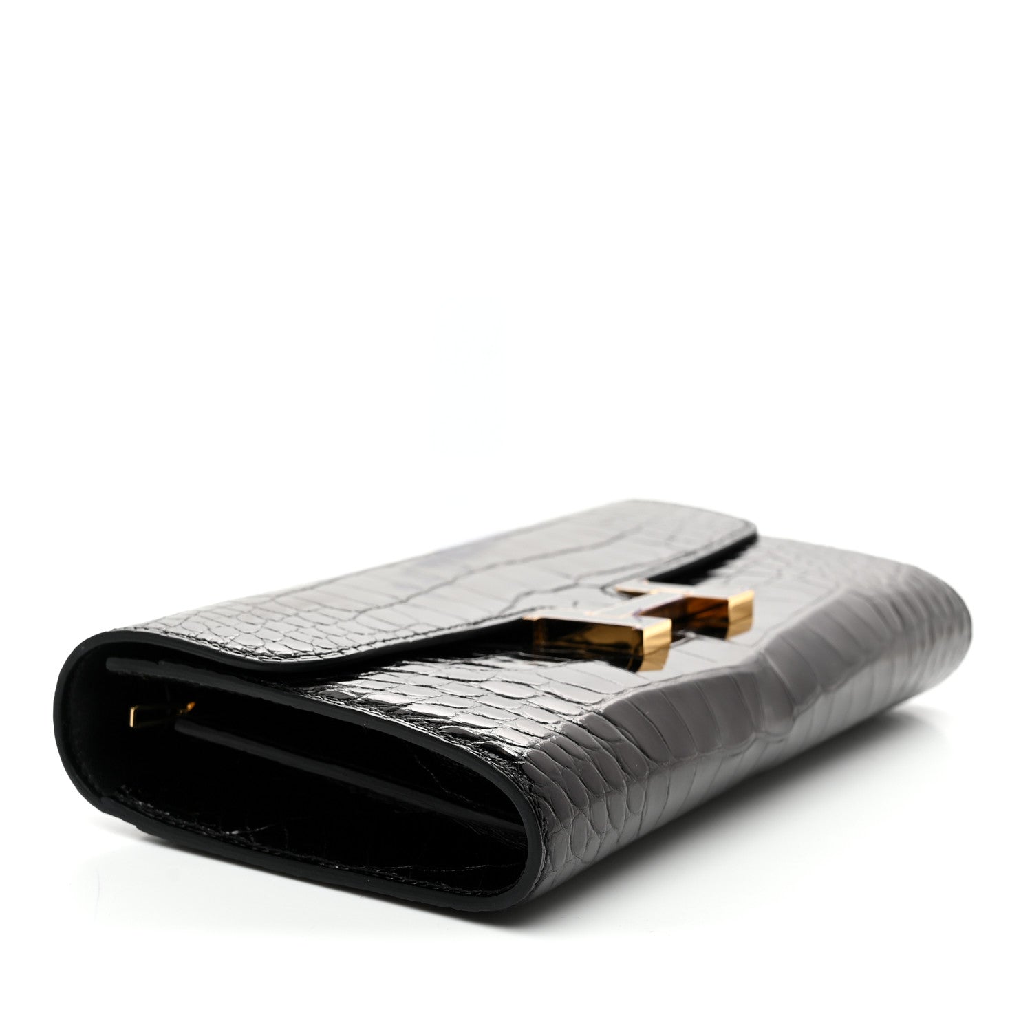 Hermes Shiny Alligator Enamel Constance Long Wallet To Go Black 4 of 10